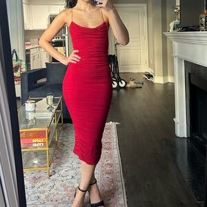 Oh Polly ruched body con red dress in like new condition.